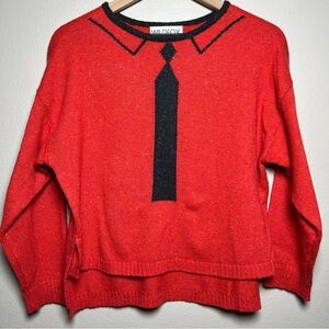 Wildfox Women Sweater Small Red‎ Silk Wool Speckled Preppy Dinner Party Polo Tie